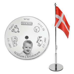 Memozz Dåbsflag med fotogravering - Flot bordflag med barnets fødselsdata og billede