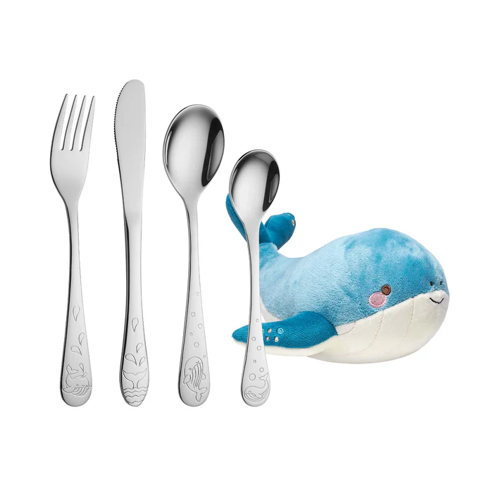 Børnebestik med hval motiver og bamse fra Nordahl Andersen