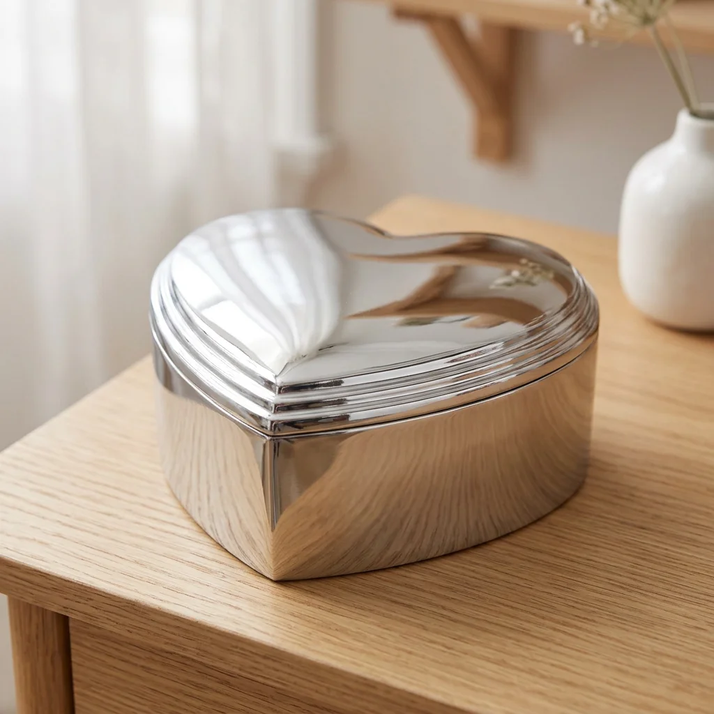 Forkromet smykkeskrin 10x10 cm - Skandinavisk interiør Forkromet smykkeskrin 10x10 cm i et lyst skandinavisk hjem