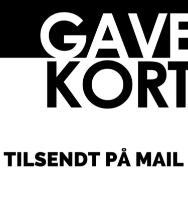 Gavekort pr. mail Memozz. Design med sort og hvid tekst, der siger "Gavekort" og "Tilsendt på mail"